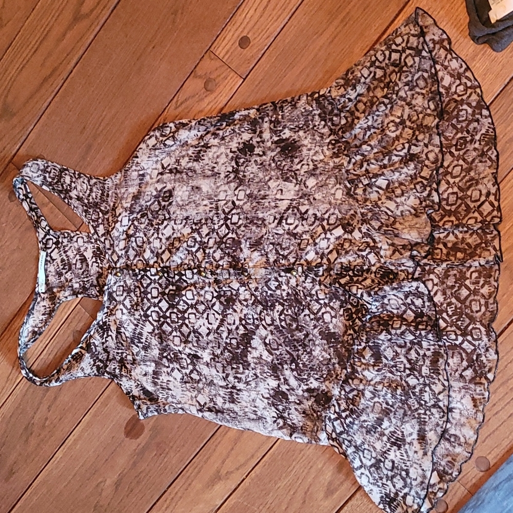 Long sheer brass button blouse